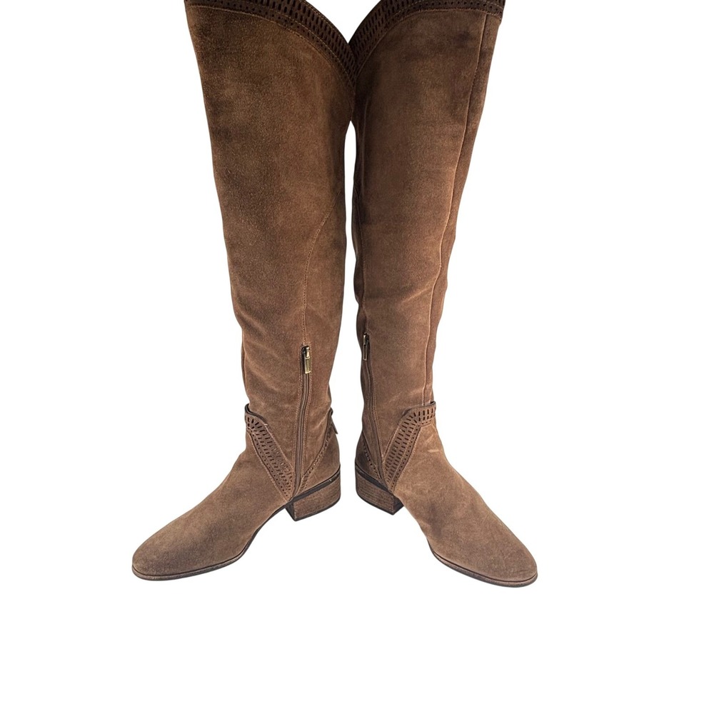 Vince Camuto Brown Suede Tall Riding Boots Sz 10 M Leather Equestrian Western - Picture 13 of 16